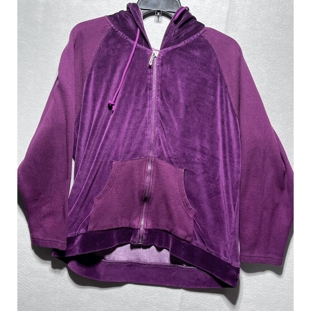 Kaktus Women’s XL Purple Velour Full Zip Hoodie Cotton Blend Ribbed Sleeves
